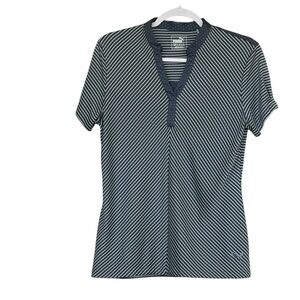 Puma Womens Short Sleeve Polo Coolmax Pro Striped Shirt Size L